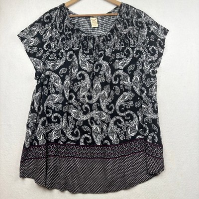 Faded Glory Rayon Top Womens 4X Smocked Paisley Peasant
