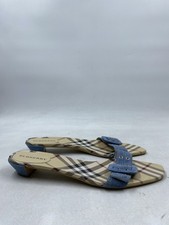 Burberry Check Beige Blue Leather Buckle Sandal W 9.5