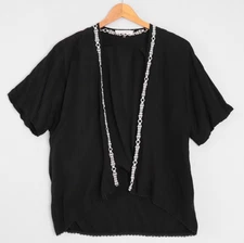 Love Tree Happens Kaftan Overshirt Vest Top Size S Black Embroidered Boho Hippie