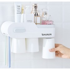Wall Mount Toothbrush Holder , Large Capacity Bathroom Organizer, Easy Install