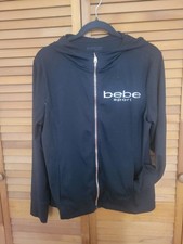 Bebe Black Zip Up Hoodie W Rose Gold Zipper Sz Large Active Athleisure Sporty