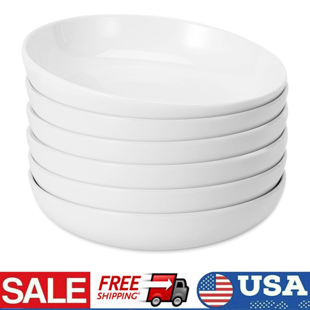 6 Pack 7.8" Pasta Bowls, 22 oz Ceramic Salad Bowls, White Se