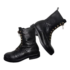 JEFFREY CAMPBELL TONETTE BLACK SNAKE EMBELLISHMENT WOMENS COMBAT BOOTS ZIP SZ 7