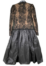 VICTOR COSTA Gown Formal Evening Dress Vintage 8 Black Lace Drop Waist Elegant