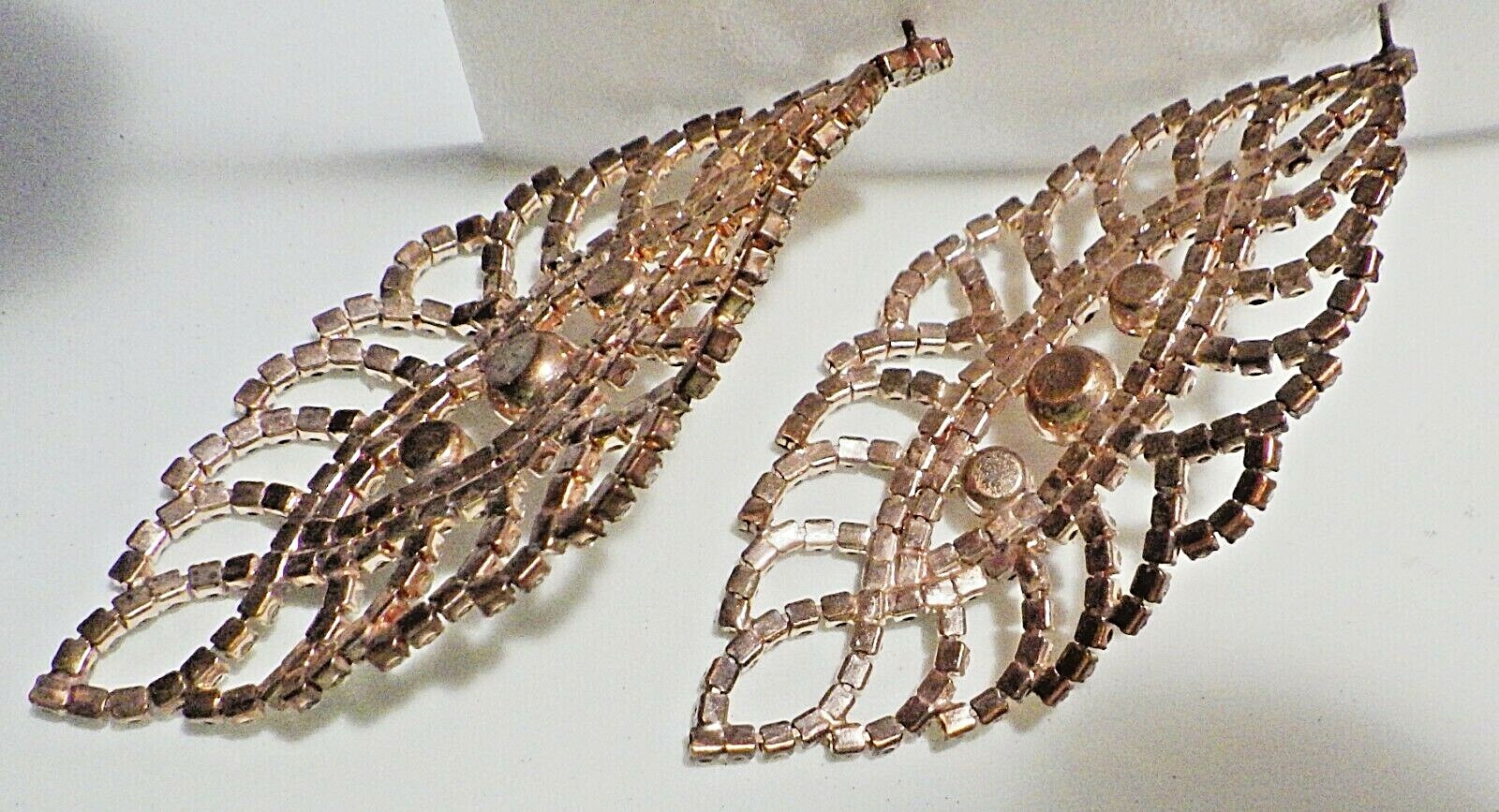 Stunning Vtg Large Openwork Leaf Shape Dangle Rhi… - image 3
