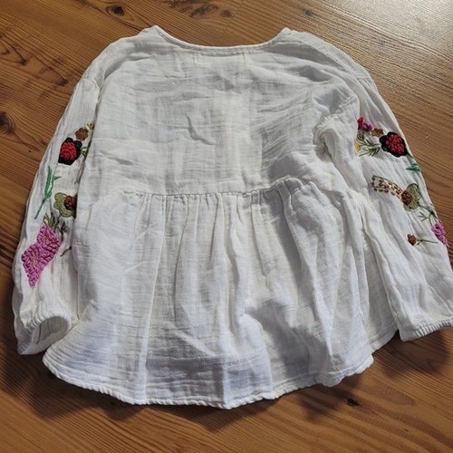 Zara Girls Floral Embroidered Cotton Blend Peasant Boho Long Sleeve Size 5 - Picture 6 of 6