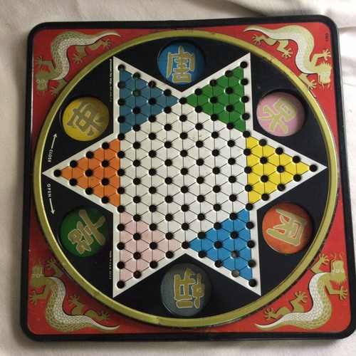 Vintage PRESSMAN Toys - Tin with rotating storage/top - Chinese Checkers game