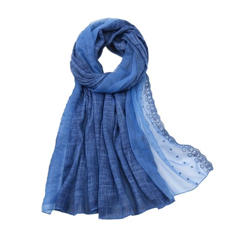 Women Mesh Linen Embroidery Flower Scarf Shawl Wrap Headscarf Long Wide Scarves - Picture 13 of 19
