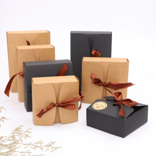 Ribbons Cardboard Package Gift Wrapping Candy Storage Square Kraft Paper Box - Photo 1 sur 14