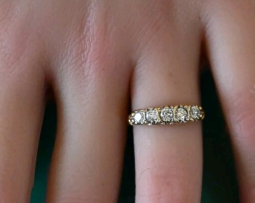 Antiker großer Diamantring 18 kt Gold mit fünf Steinen Größe M 1/2 Vintage wunderschön - Bild 2 von 7