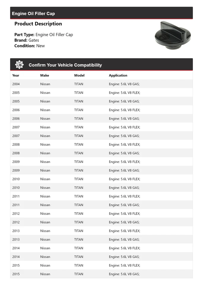 For 2004-2015 Nissan TITAN Engine Oil Filler Cap Gates 2005 2006 2007 2008 2009 - Image 2 of 4