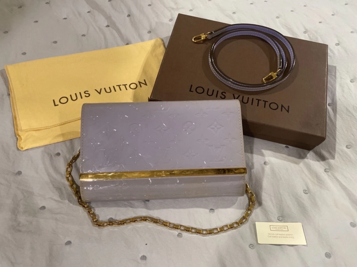 Louis Vuitton Ana Patent Leather Vernis Lilac Chain Clutch Strap Box  Dustbag