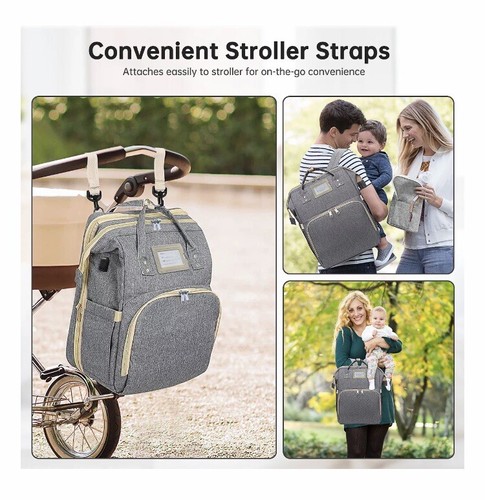 Diaper bag Backpack With Folding Crib With USB Port Gray/Khaki - 第 3/5 張圖片