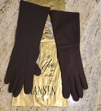 New Vintage Size XL XXL Brown Lined Stretch Nylon Formal 14" Long Gloves