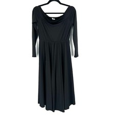 Asos pleated boatneck balletcore ballet retro dress high waist LBD black midi 6