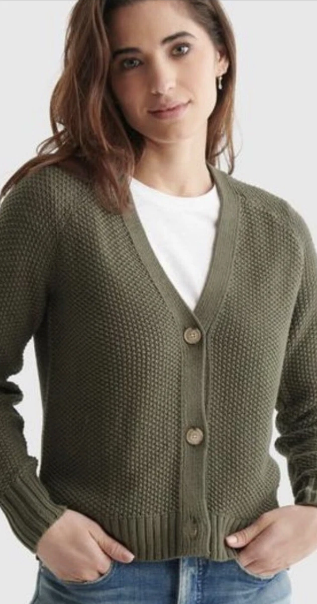 Lucky Brand Women's SMALL Olive Green Knit Cardigan Sweater 3 Button NEW W  TAGS!