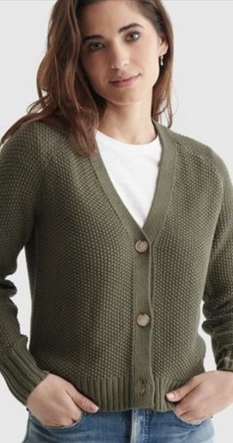 Textured Cardigan - Lucky Brand Women's Clothing Tops Sweaters in #3914 Grape Leaf Green, Size S