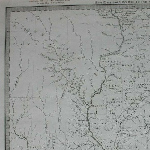 NORTH AMERICA IX, MISSOURI, ILLINOIS, INDIANA, mapa antiguo original, SDUK, 1844 - Imagen 3 de 6