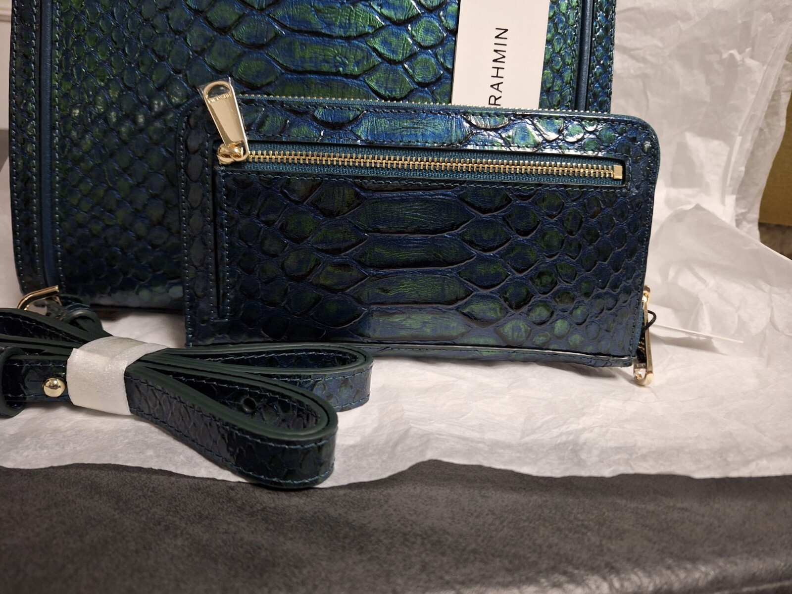 Brahmin Kalopsia Collection Small Caroline Evergreen Satchel & Matching Wallet image 10
