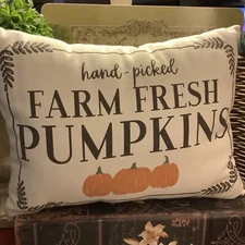 Pillow~”Hand-Picked Farm Fresh Pumpkins”~14 x 10~Farmhouse/Cottage~FREE SHIPPING