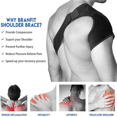 Cinturón ajustable negro soporte manguito rotador soporte hombro izquierdo/derecho alivio dolor - Imagen 3 de 35