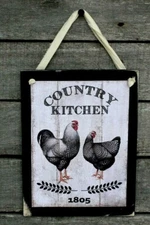 Country Kitchen Rooster Hen Hanging Wall Sign Plaque Primitive Rustic Farmhouse