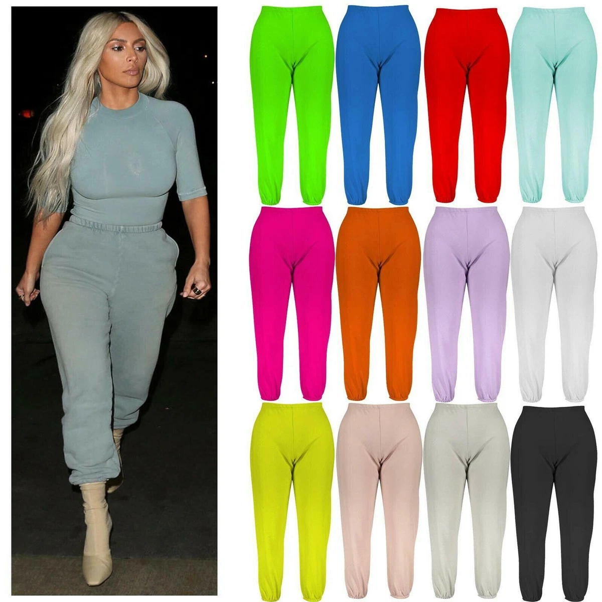 Ladies Tracksuit Bottoms Jogging Gym Active Pants Womens Cuffed