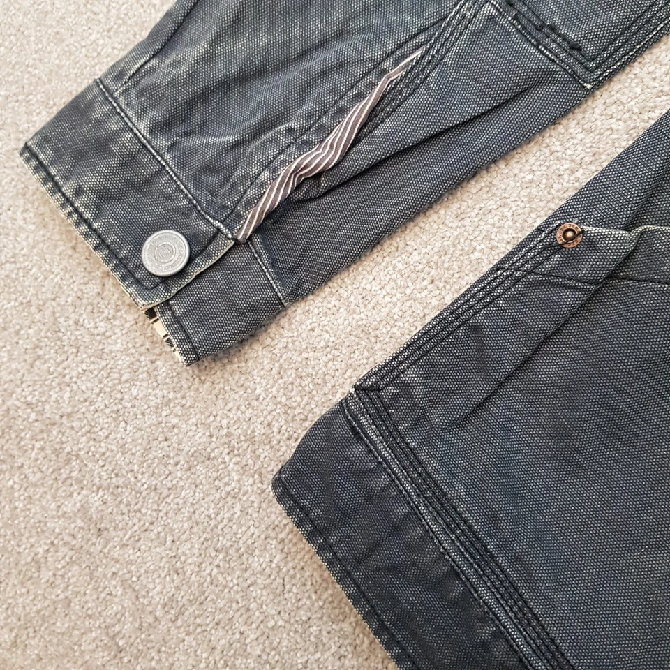 Superdry Hombre Chaqueta Grande Azul Denim Biker Utility Café Moto Ropa de Trabajo Pesada Foto 4 de 4