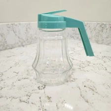 VTG Glass Syrup Sugar Pitcher Federal Tool Corp Aqua Blue Lid Made in Chicago