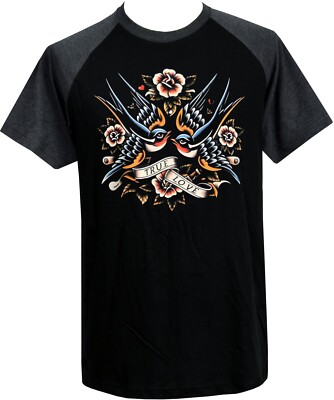 True Love Tattoo Schwalben Herren Raglan T-Shirt Matrose Rockabilly