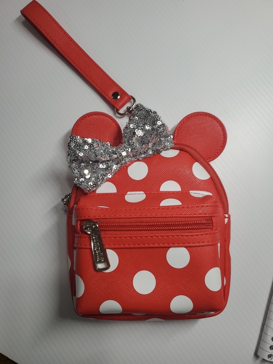 Loungefly Disney Minnie Mouse Sequin Bow, Red Polka dot Wristlet Belt bag  Purse