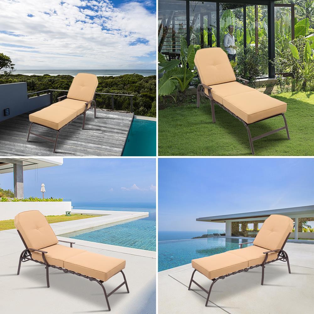 Pool Lawn Adjustable Patio Lounge Chair Chaise Bed Recliner Outdoor with cushion