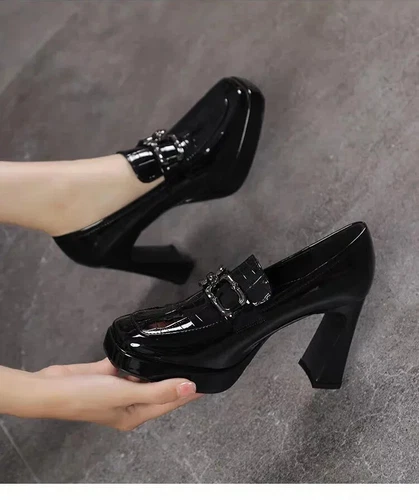 Women Square Toe High Heels Platform Pumps Fashion Thick Heeled Party Shoes - Picture 11 of 17