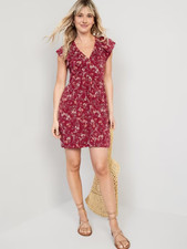 Old Navy Dress Womens Plus 4X Red Floral Print V Neck Flutter Sleeve Mini NWT