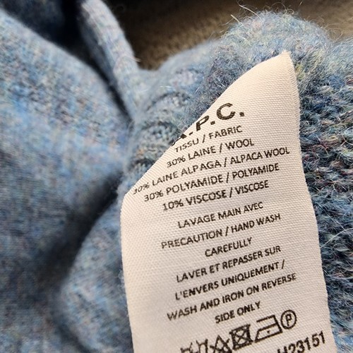 A.P.C. Lucas Pullover Sweater Men's M Blue Wool Blend Crew Neck Long Sleeve - Picture 10 of 14