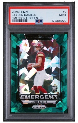 Jayden Daniels 2024 Prizm Green Cracked Ice Emergent Prizm Rookie RC PSA 9!