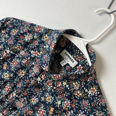 Men s Express Floral Button Up Shirt S Small Extra Slim Fit 14 14.5
