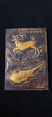 Antique Hand-Hammered Copper Relief Plaque | Cyprus Mouflon & Map | Venus Handma