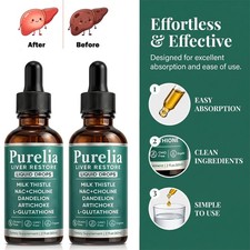 2X Purelia Liver Restore Drops   Complete Liver Detox Support Supplement 60ml