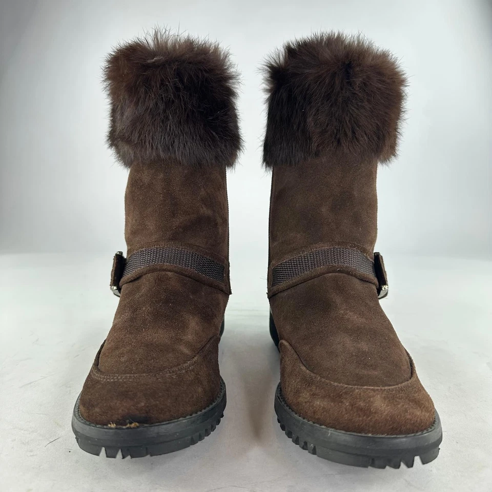 Botas Stuart Weitzman Media Pantorrilla Marrón EE. UU. 8 Mujeres Puño de Zorro Piel Forrada Cremallera Bota Foto 2 de 4