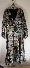 Lovedrobe Luxe Maxi Dress UK 24 Black & Multi Colour Botanical Print Wide Sleeve