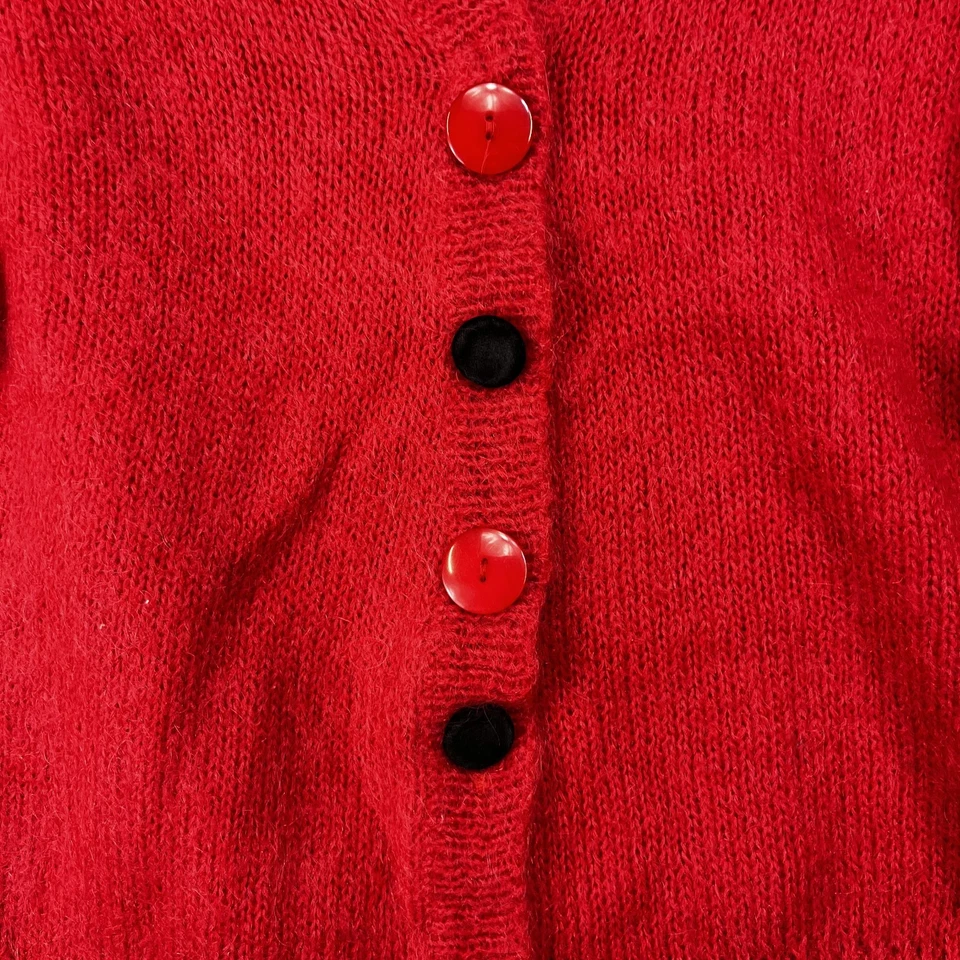 Винтажный Mohair свитер женщин средний красный кардиган укороченный автограф кнопка - Изображение 4 из 4
