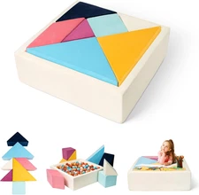 Tangram Square Puzzles Couch, Kids Play Sofa, 7Pcs Foam Climbing Blocks with Bal
