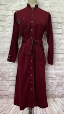 Vintage Caron Chicago Shirt Belted Dress *8 Maroon Microsuede 60’s House Party