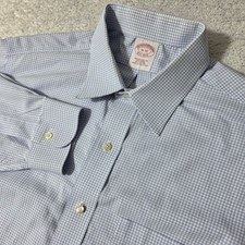 Brooks Brothers Button Down Mens 16-32 Blue Micro Check Traditional Fit L/S