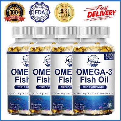 Omega 3 Fish Oil Capsules 1-4x Strength 2500mg EPA & DHA, Highest Potency 120PCS