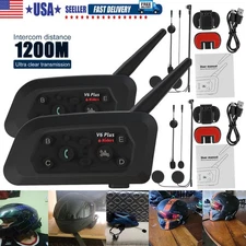 2x V6 Pro Motorcycle Helmet Intercom Bluetooth Headset 6 Riders 1500m Interphone