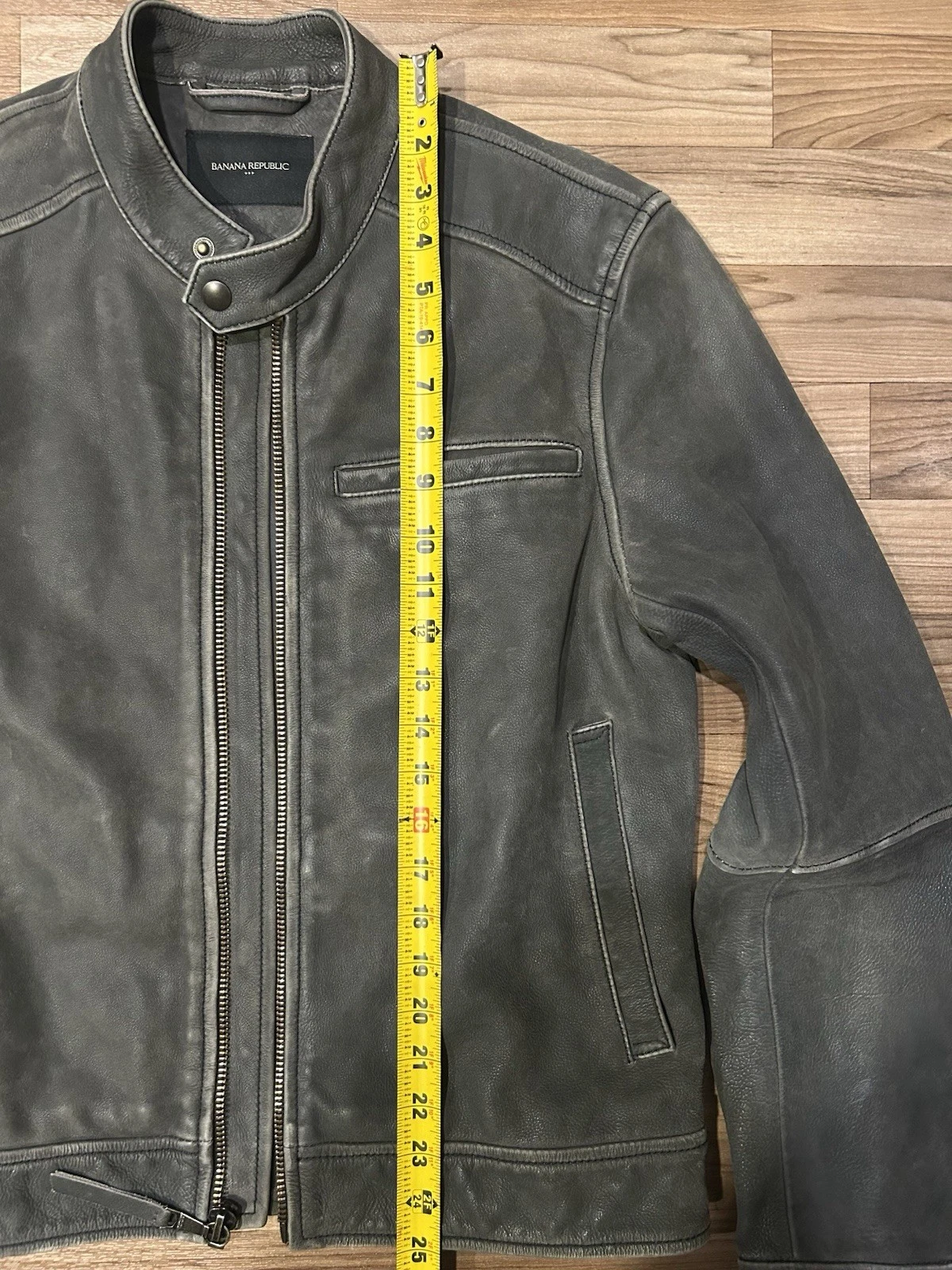 Banana Republic Discontinued Leather Stone Wash Cafe Racer Jacket Grey Men's  S image 6