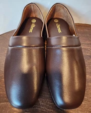 The Vermont Country Store Men's 10 Wide Leather Lounge Slippers Shoes Brown