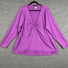 Lane Bryant Shirt Womens 26 / 28 Purple Textured V Neck Ruched Tunic Top